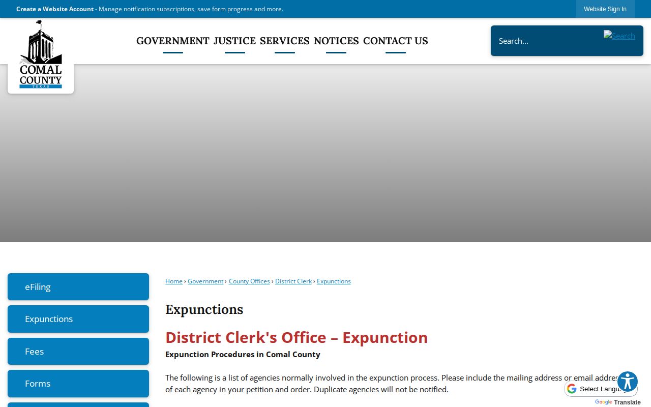 Comal County release-record expunction routing information