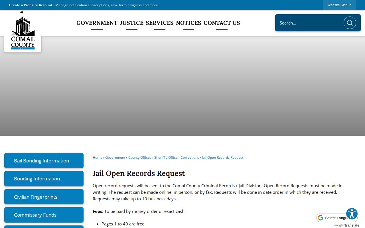 Comal County release-record request channels and fee information