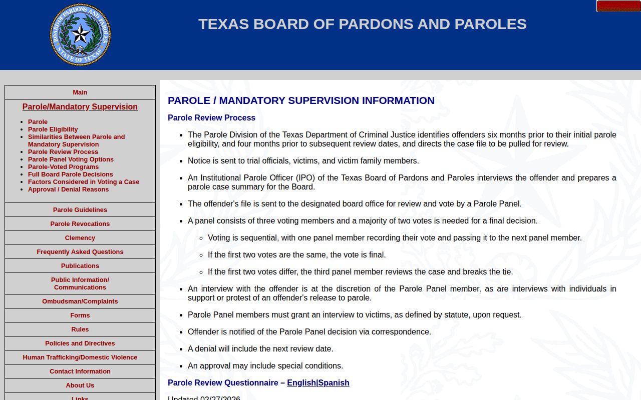 Texas Board of Pardons and Paroles review process and timing